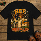 Bee Wrangler Funny Beekeeping Shirt — Vintage Beekeeper Tee - Black