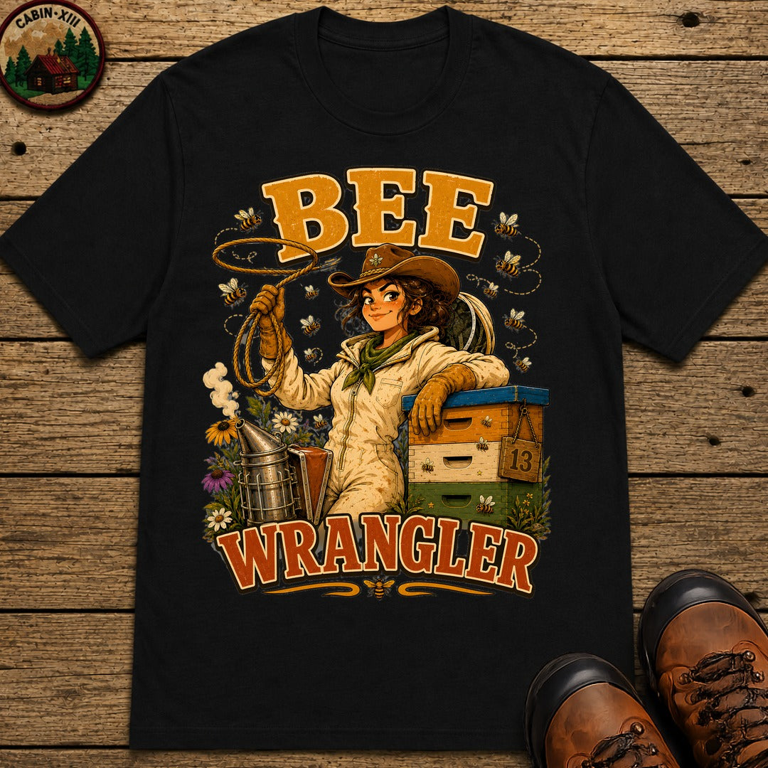 Bee Wrangler Funny Beekeeping Shirt — Vintage Beekeeper Tee - Black