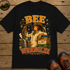 Bee Wrangler Funny Beekeeping Shirt — Vintage Beekeeper Tee - Black