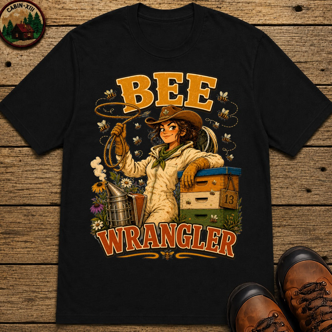 Bee Wrangler Funny Beekeeping Shirt — Vintage Beekeeper Tee - Black