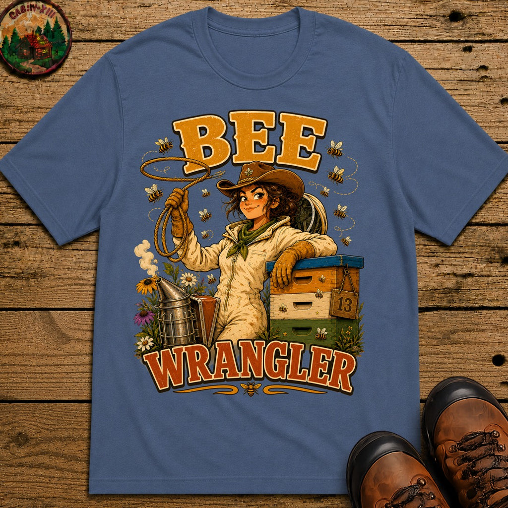 Bee Wrangler Funny Beekeeping Shirt — Vintage Beekeeper Tee - Blue Jean