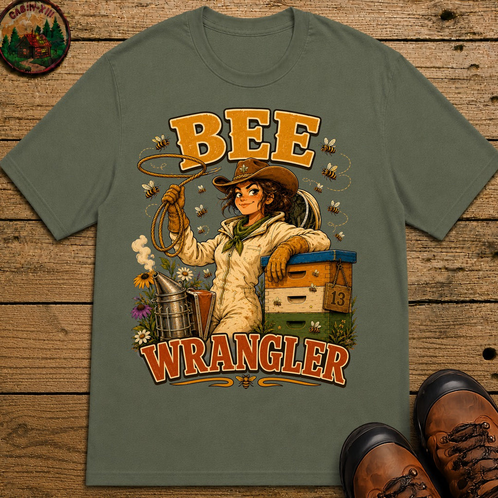 Bee Wrangler Funny Beekeeping Shirt — Vintage Beekeeper Tee - Moss
