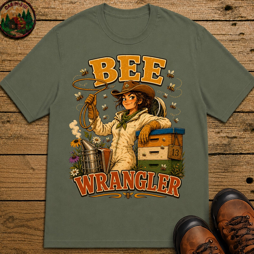 Bee Wrangler Funny Beekeeping Shirt — Vintage Beekeeper Tee - Moss