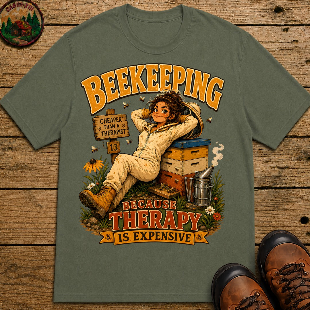 Beekeeping Because Therapy Is Expensive Tee - Moss