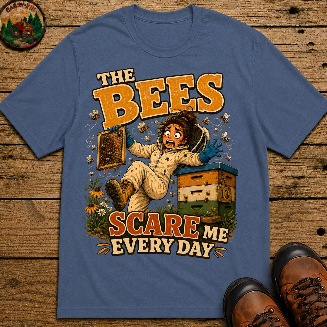 Beekeeping The Bees Scare Me Every Day — Funny Beekeeper Tee - Blue Jean