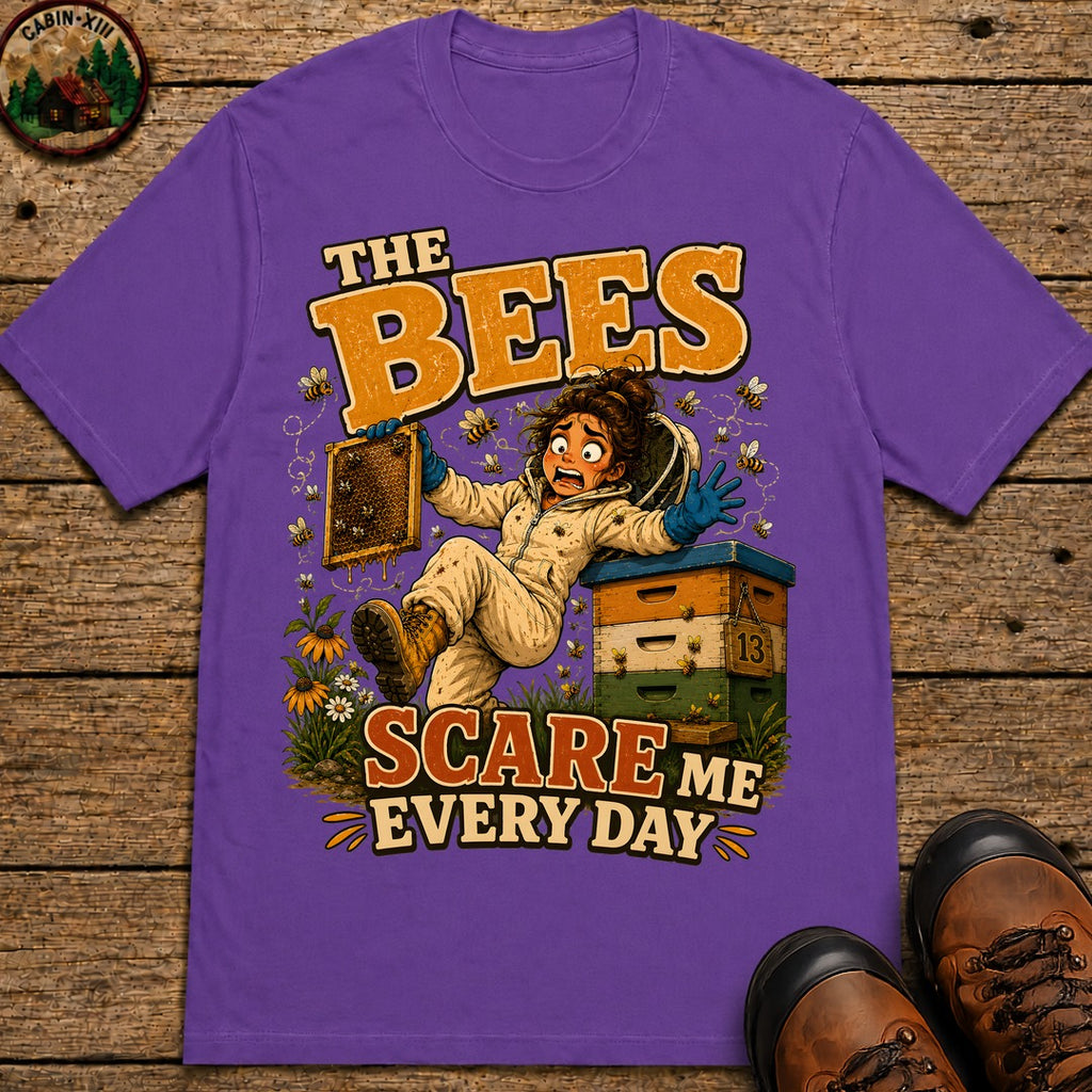 Beekeeping The Bees Scare Me Every Day — Funny Beekeeper Tee - Grape