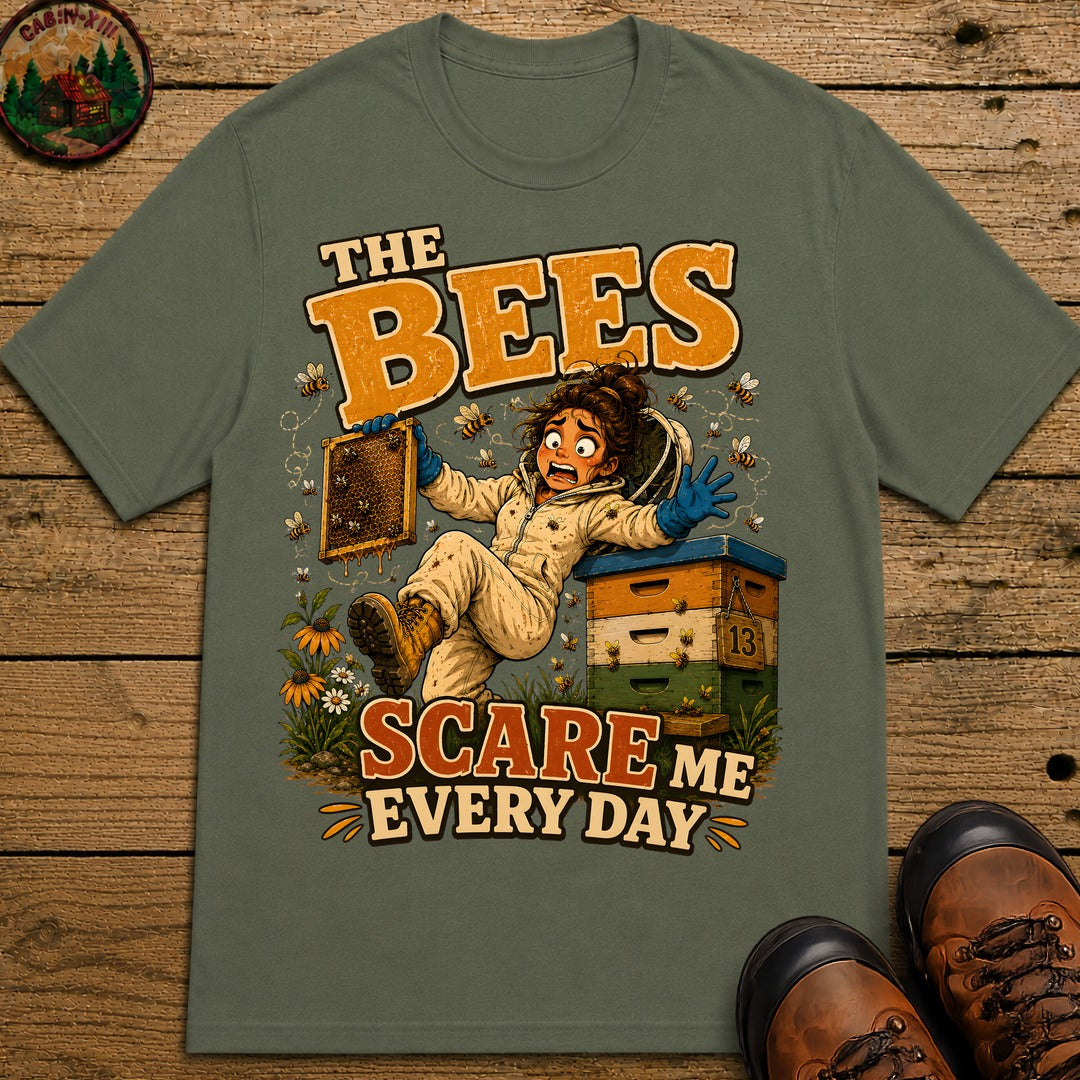 Beekeeping The Bees Scare Me Every Day — Funny Beekeeper Tee - Moss