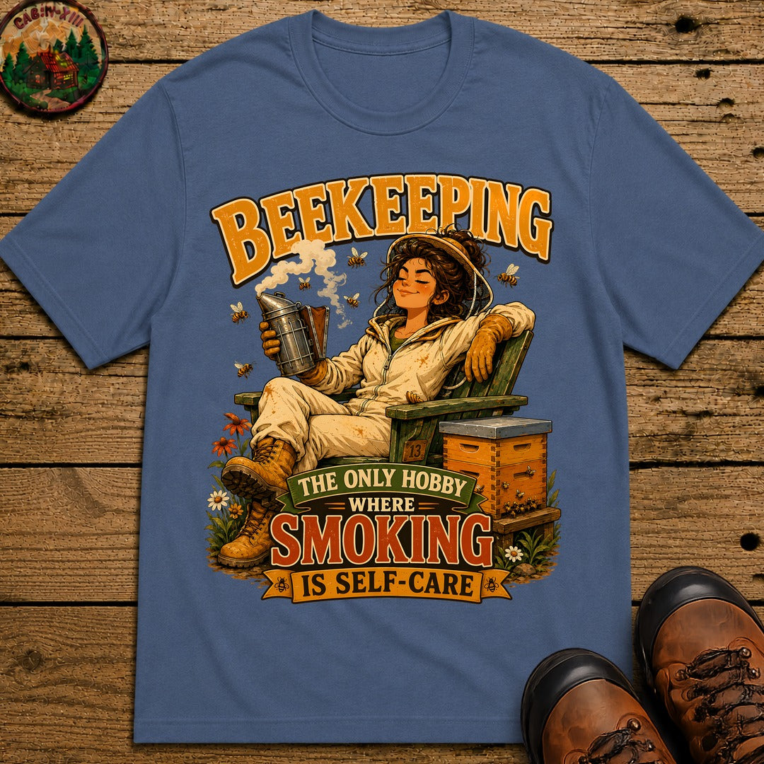 Beekeeping The Only Hobby Where Smoking Is Self Care Tee - Blue Jean