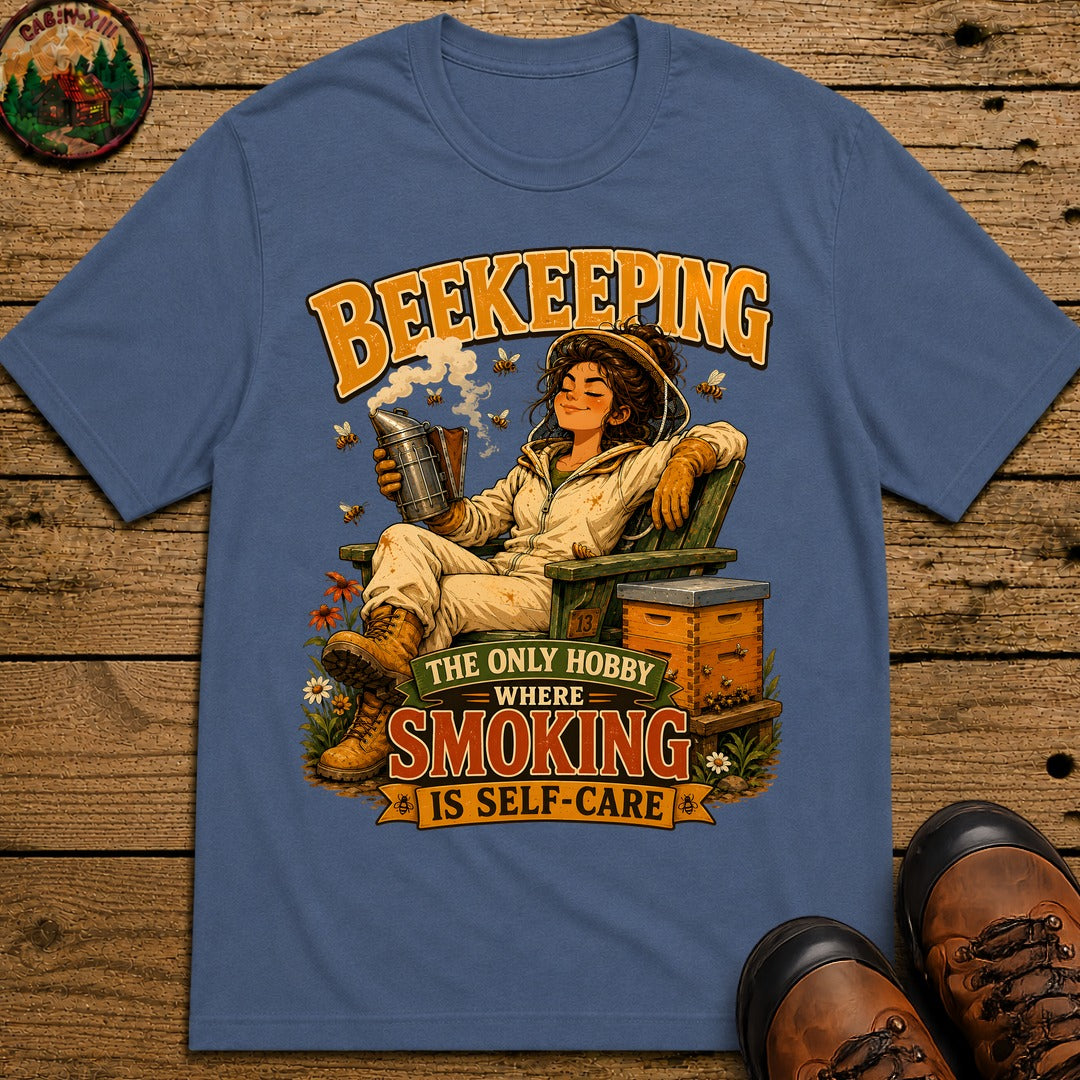 Beekeeping The Only Hobby Where Smoking Is Self Care Tee - Blue Jean