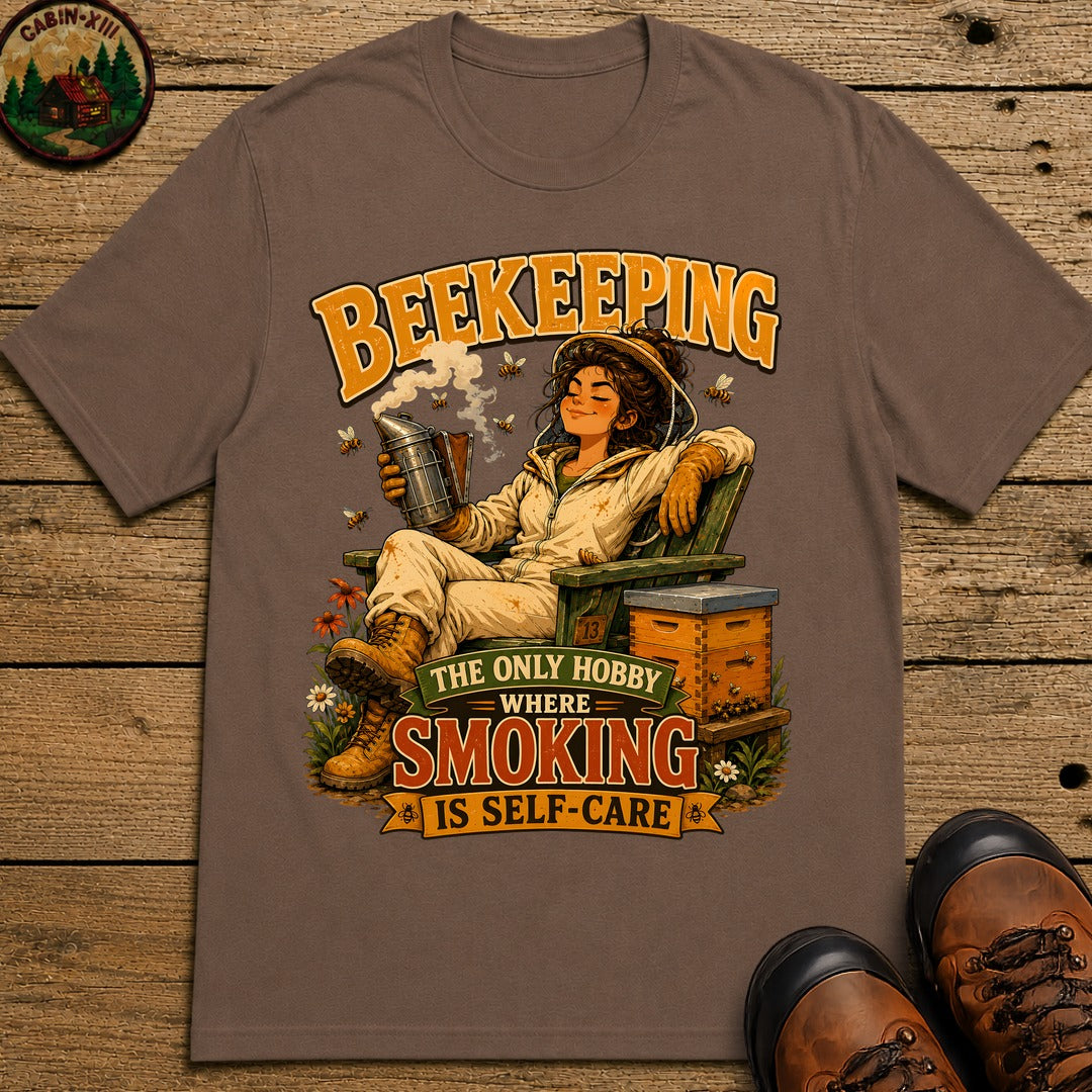 Beekeeping The Only Hobby Where Smoking Is Self Care Tee - Espresso