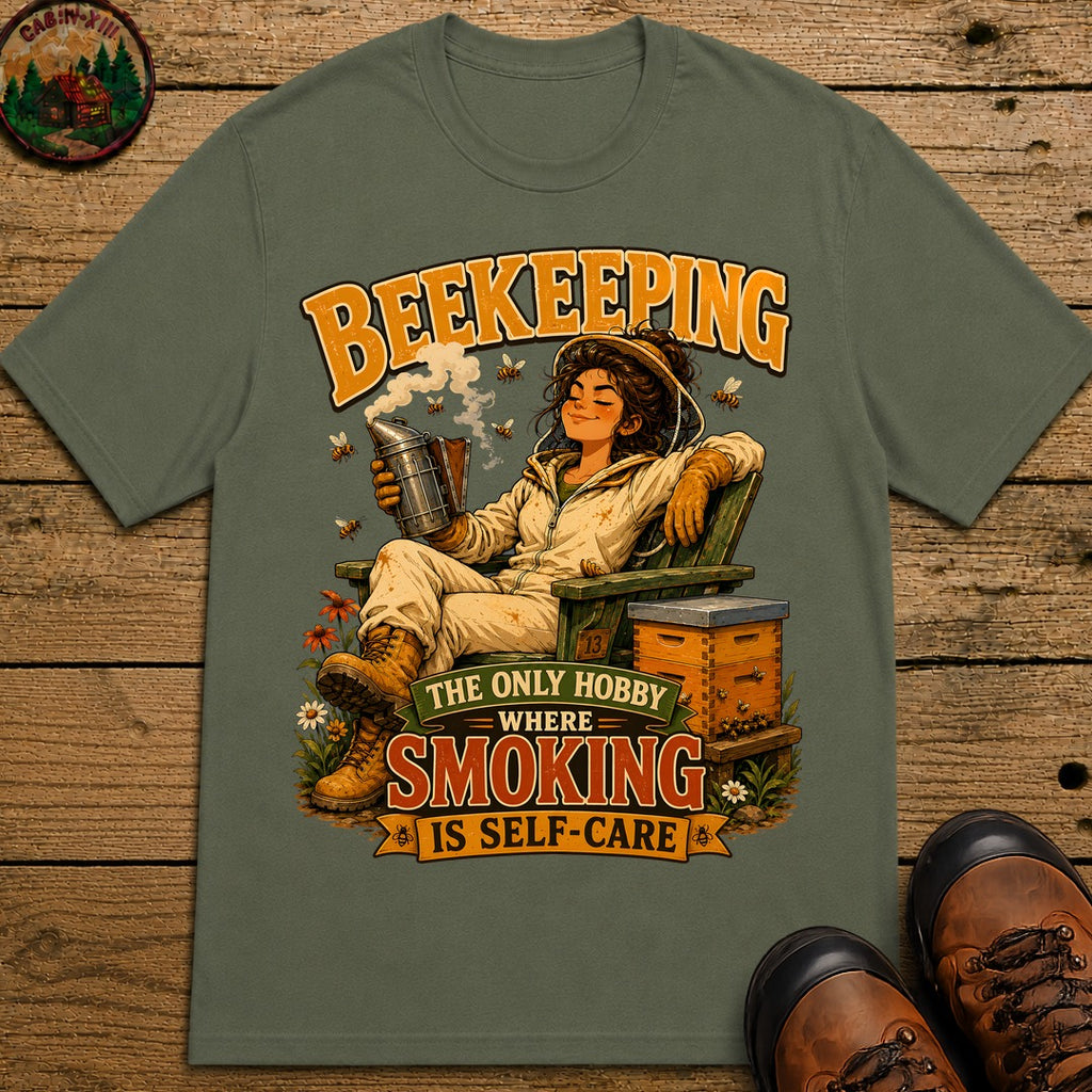Beekeeping The Only Hobby Where Smoking Is Self Care Tee - Moss