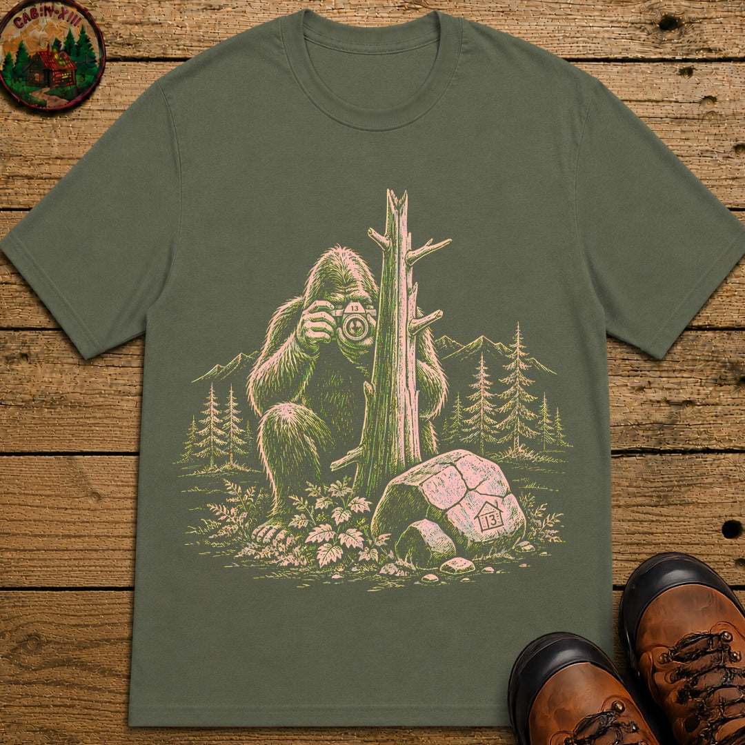 Big Foot With A Camera T-Shirt - Moss