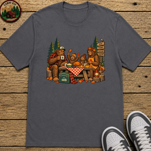 Bigfoot Family Thanksgiving Kids T-Shirt - Charcoal