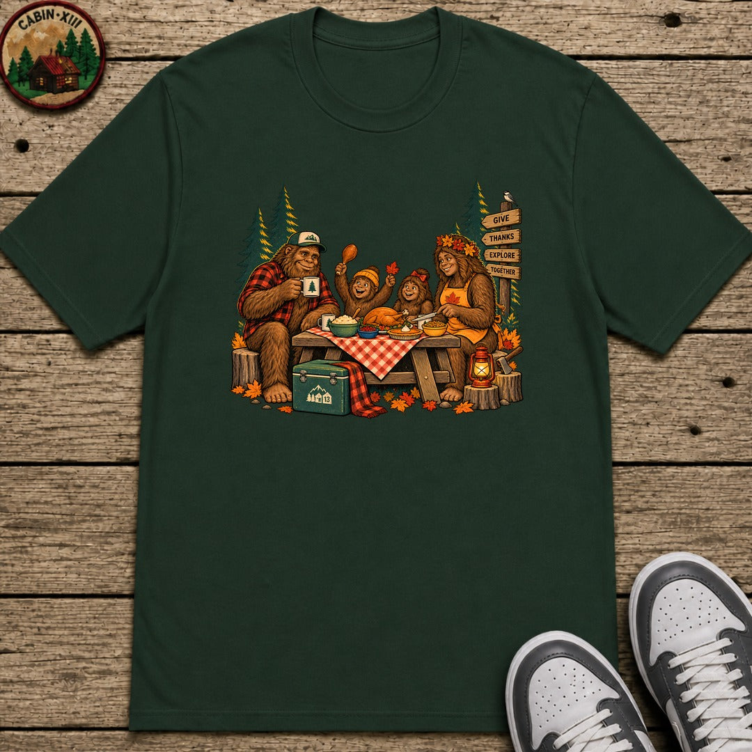 Bigfoot Family Thanksgiving Kids T-Shirt - Forest Green