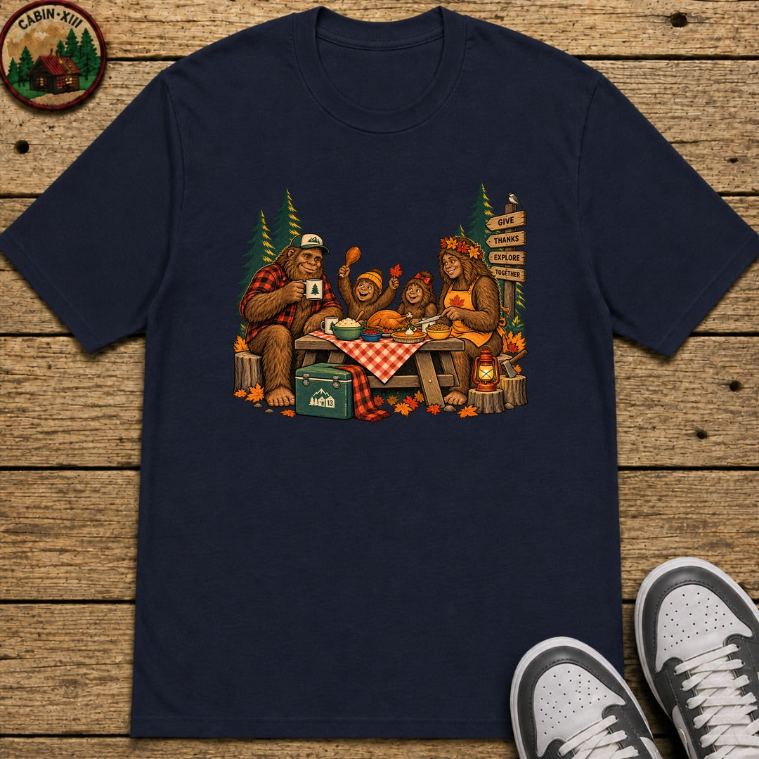 Bigfoot Family Thanksgiving Kids T-Shirt - Navy