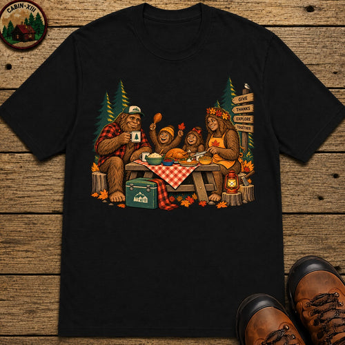 Bigfoot Family Thanksgiving T-Shirt - Black