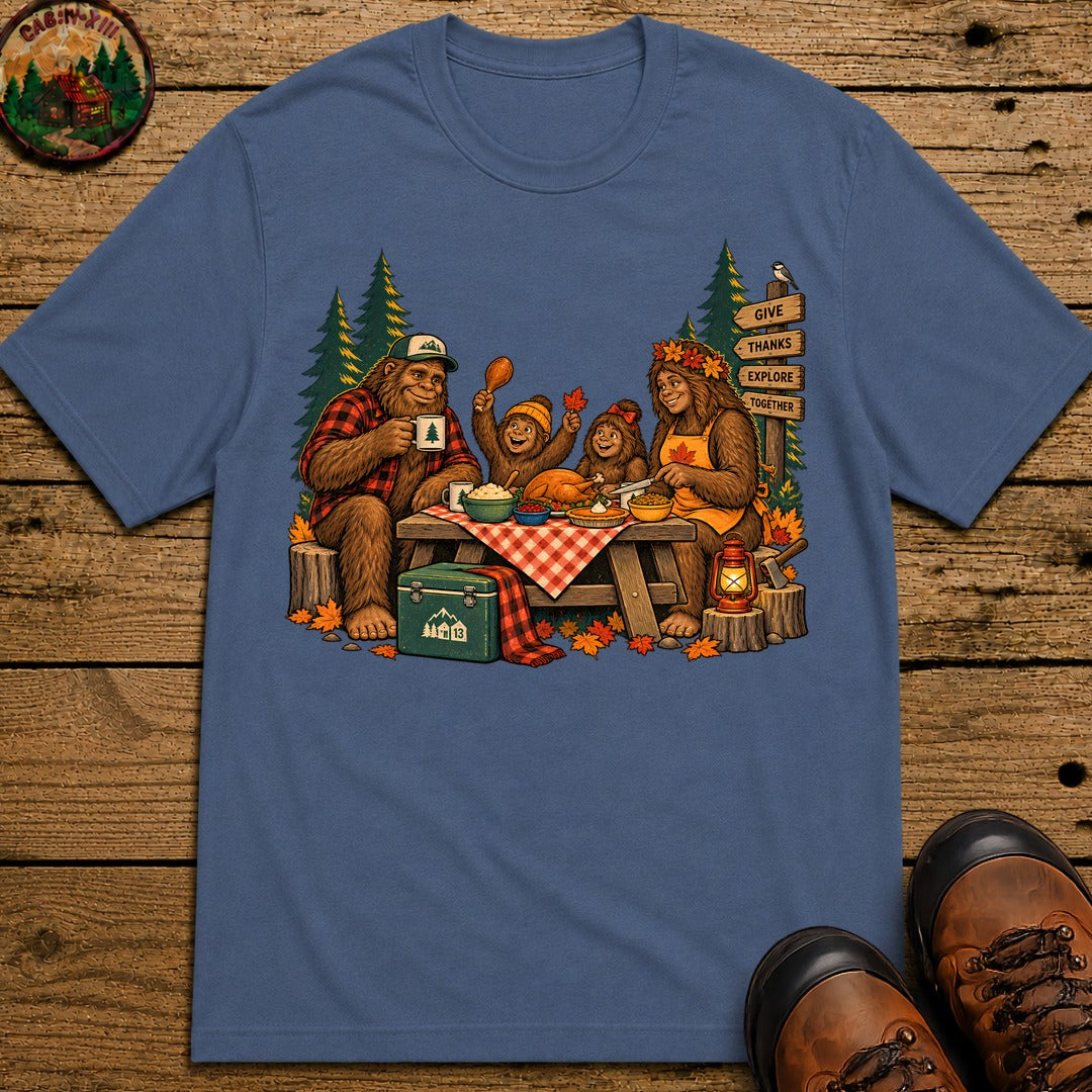 Bigfoot Family Thanksgiving T-Shirt - Blue Jean