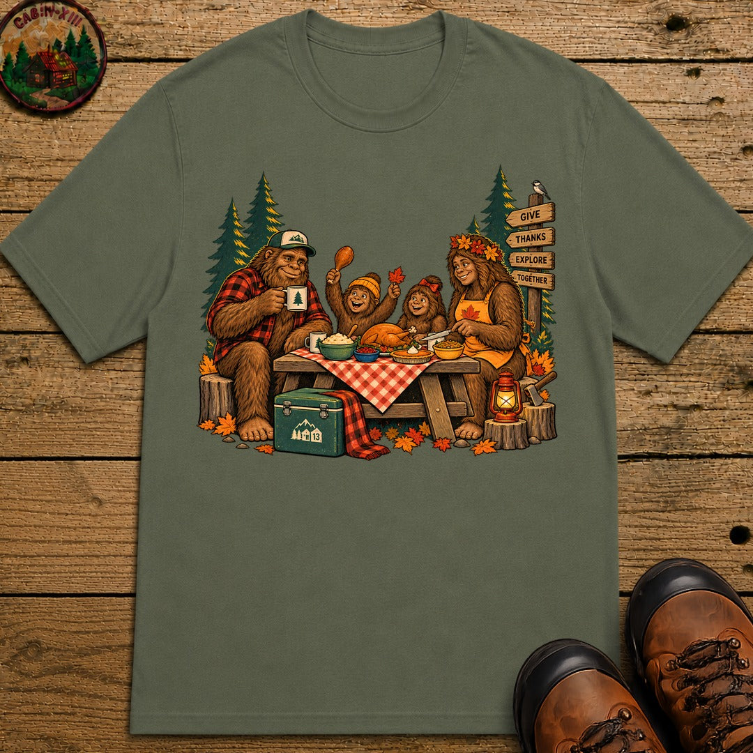 Bigfoot Family Thanksgiving T-Shirt - Moss