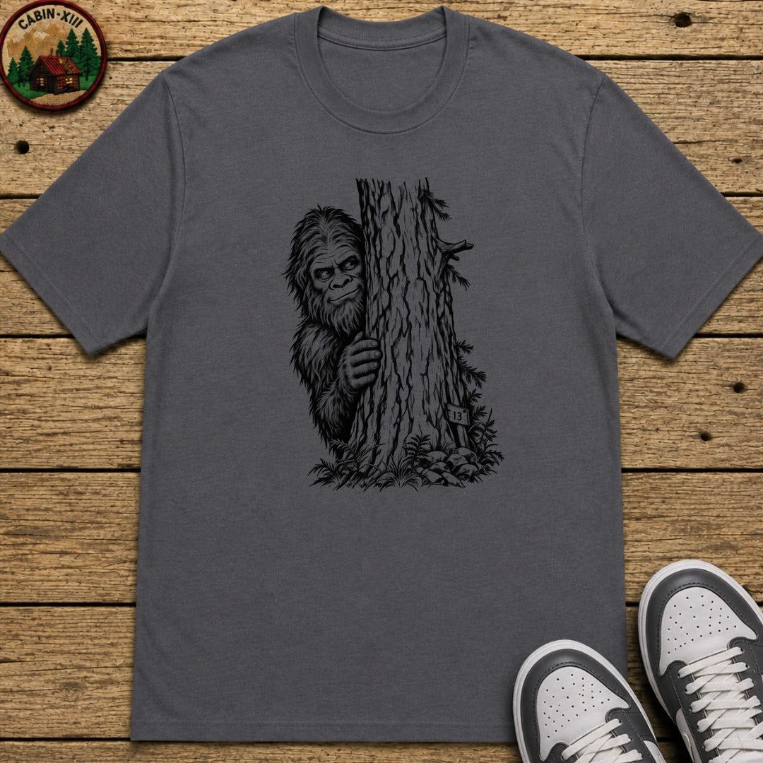 Bigfoot Hiding Sketch Kids T-Shirt - Charcoal