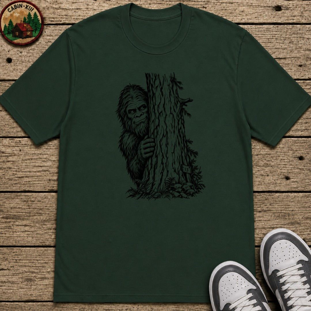 Bigfoot Hiding Sketch Kids T-Shirt - Forest Green
