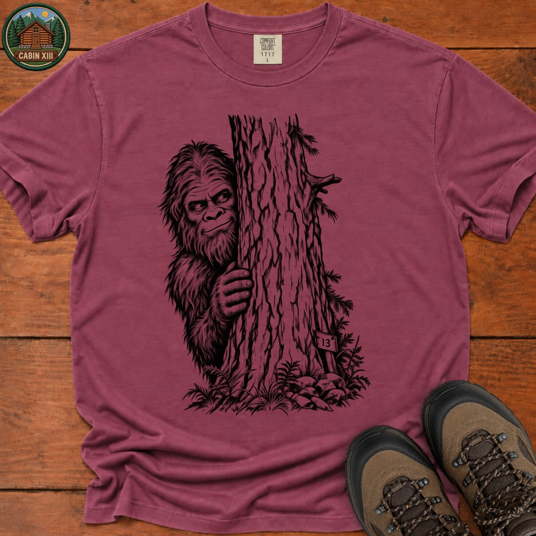 Bigfoot Hiding Sketch T-Shirt - Berry