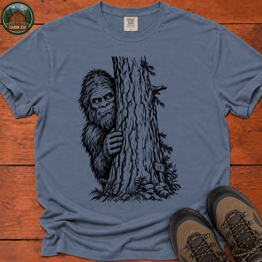 Bigfoot Hiding Sketch T-Shirt - Blue Jean