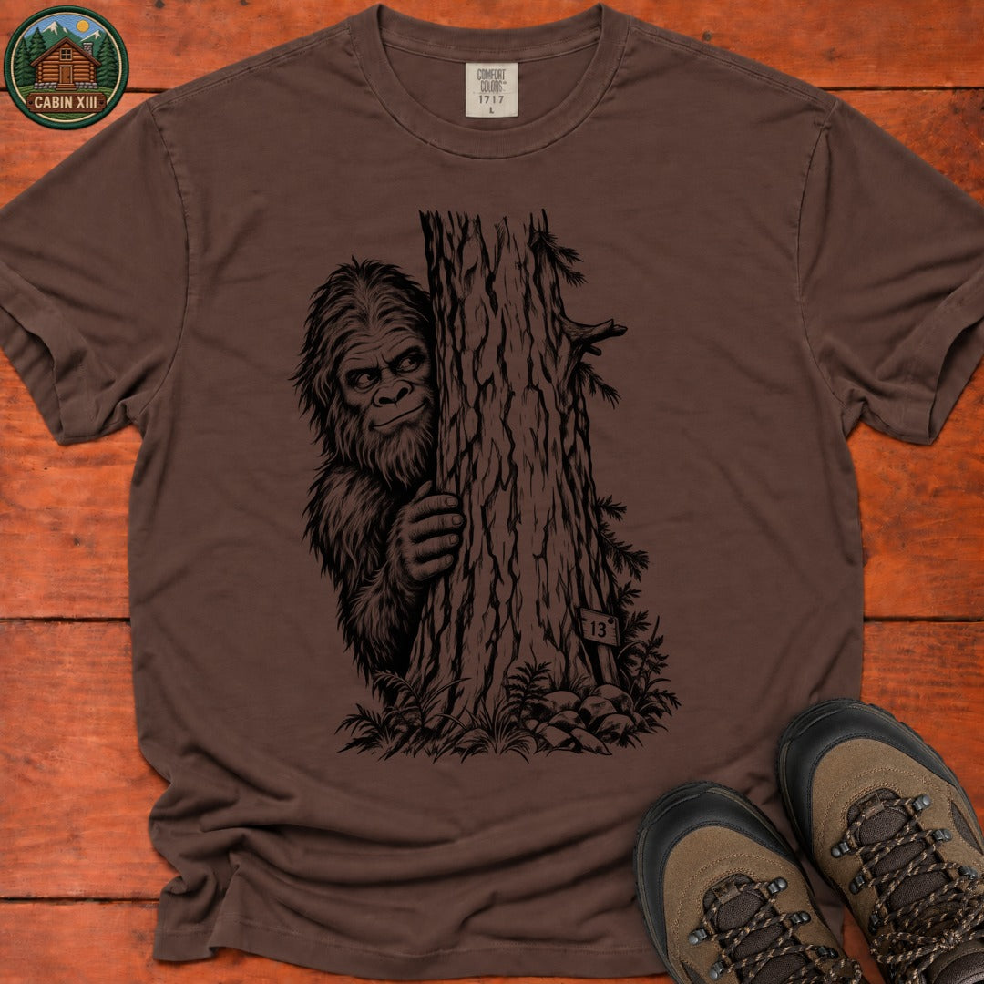 Bigfoot Hiding Sketch T-Shirt - Espresso