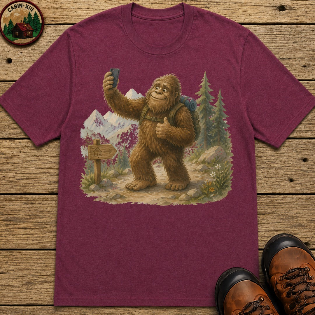 Bigfoot On A Hike T-Shirt - Berry