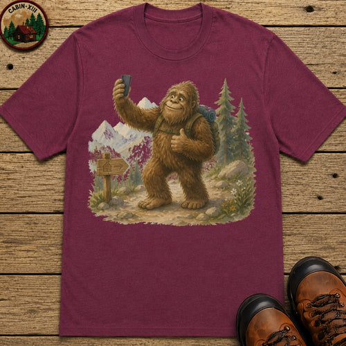 Bigfoot On A Hike T-Shirt - Berry