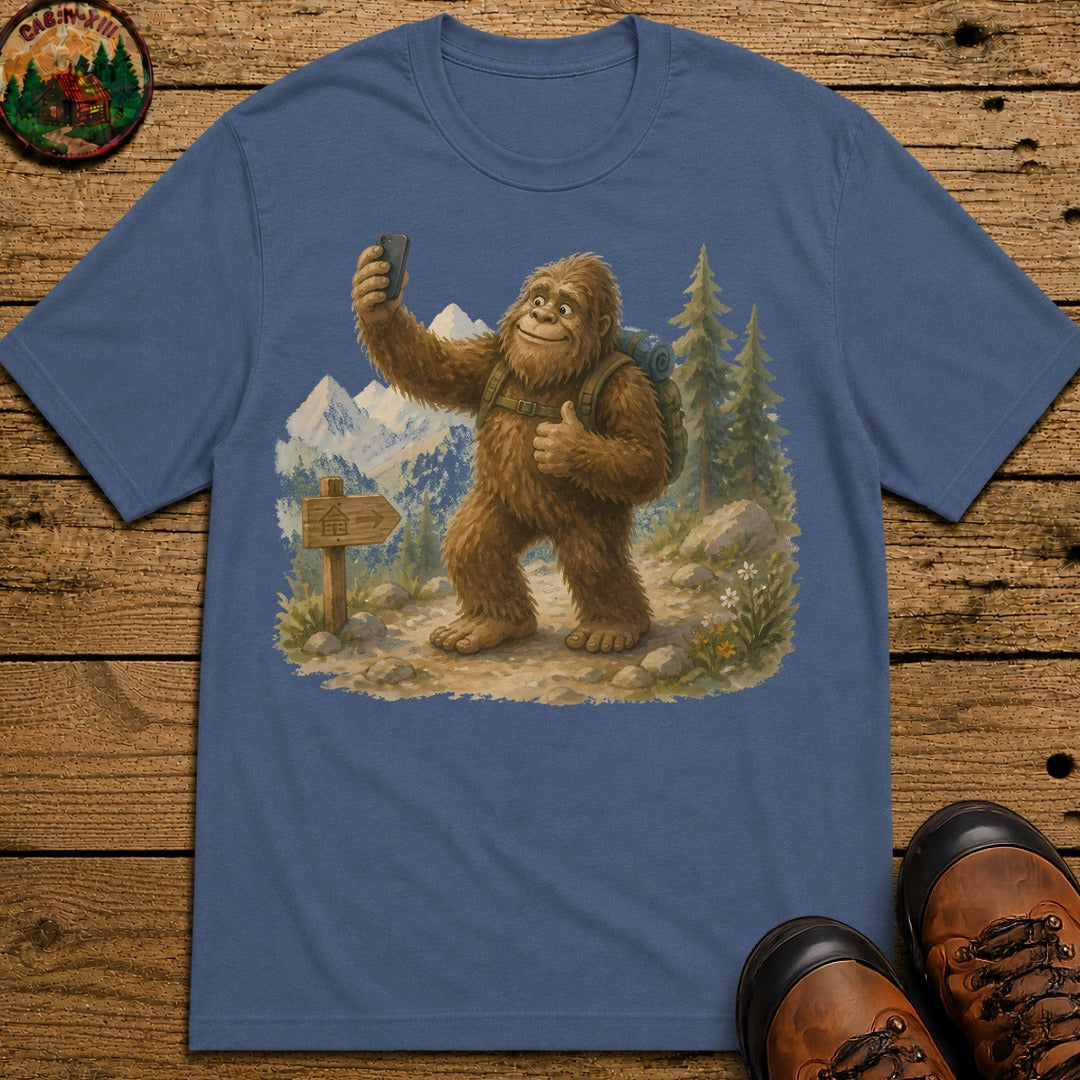 Bigfoot On A Hike T-Shirt - Blue Jean