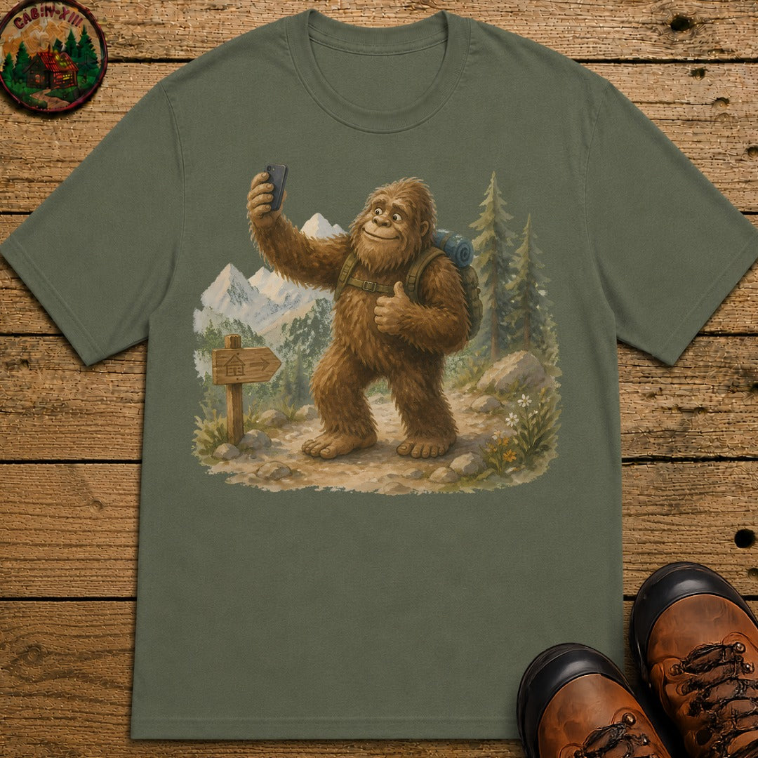 Bigfoot On A Hike T-Shirt - Moss