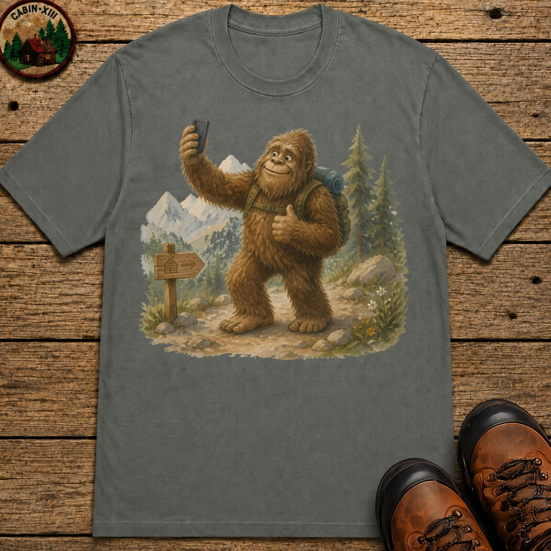 Bigfoot On A Hike T-Shirt - Pepper