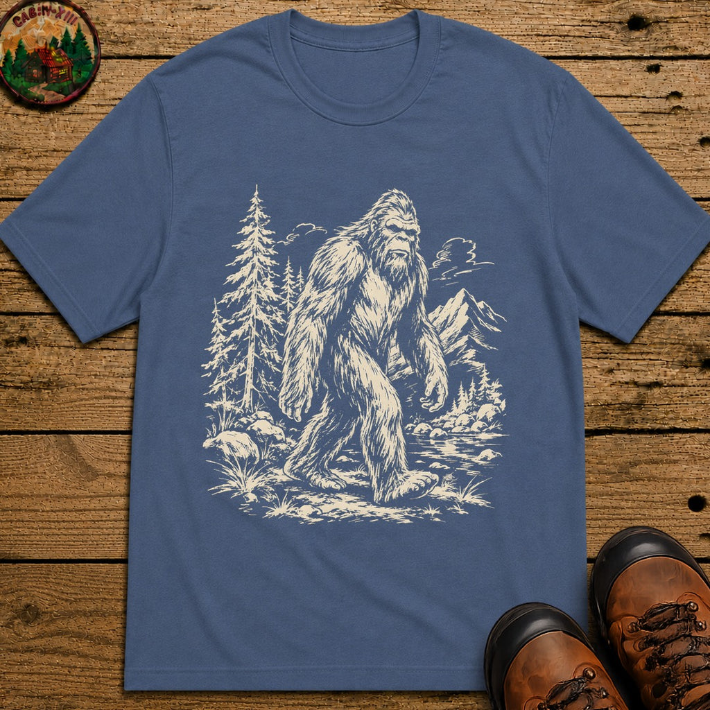 Bigfoot — Vintage Sasquatch Wilderness Sketch Tee - Blue Jean