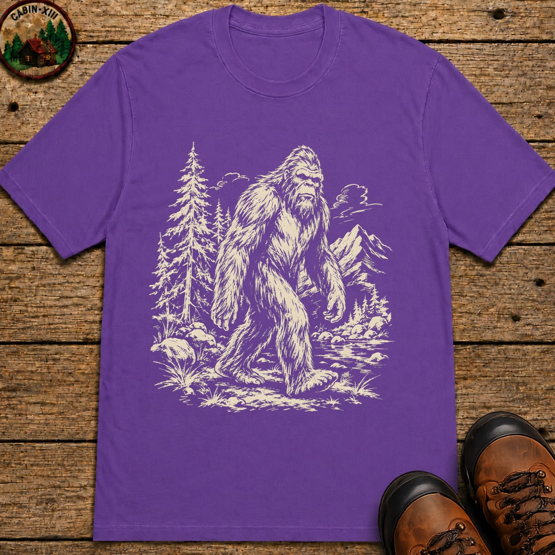 Bigfoot — Vintage Sasquatch Wilderness Sketch Tee - Grape