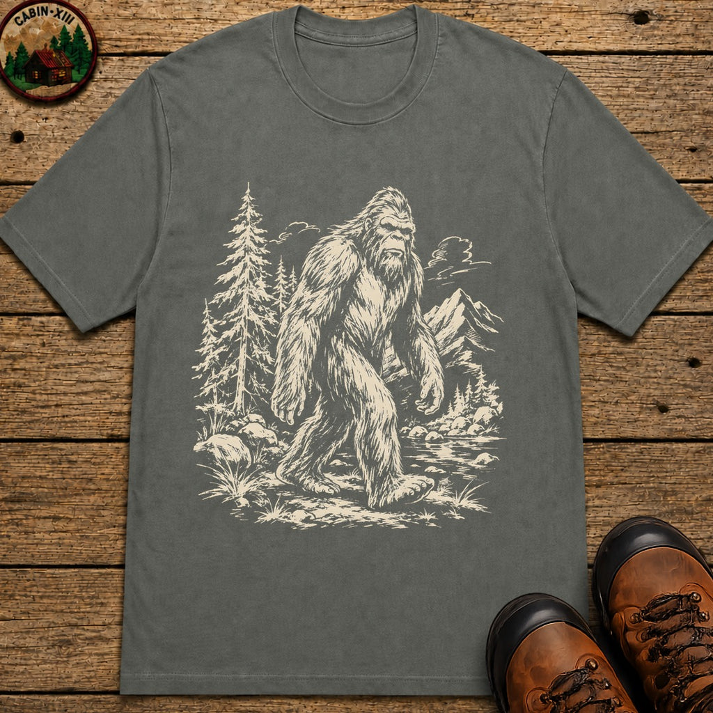 Bigfoot — Vintage Sasquatch Wilderness Sketch Tee - Pepper