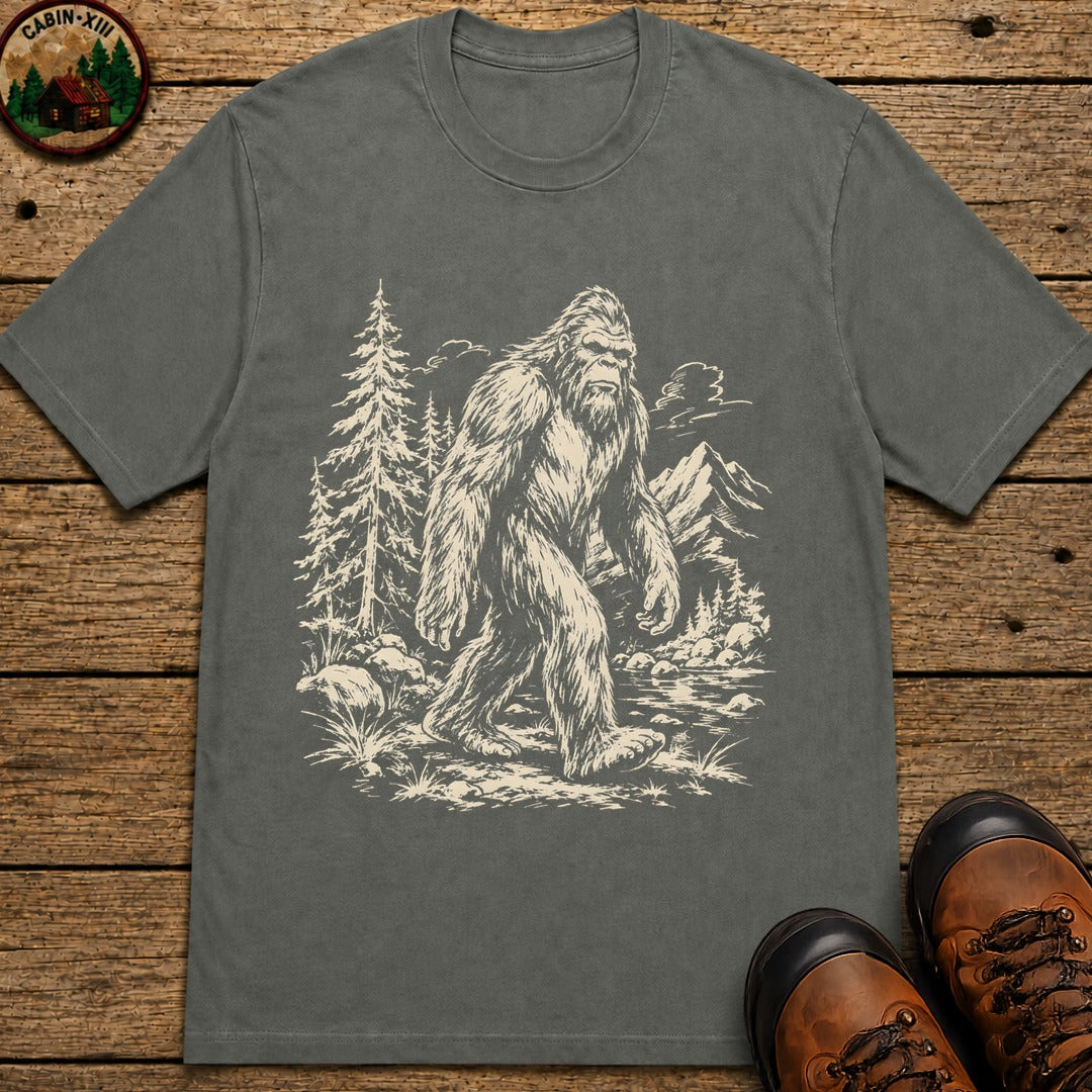 Bigfoot — Vintage Sasquatch Wilderness Sketch Tee - Pepper
