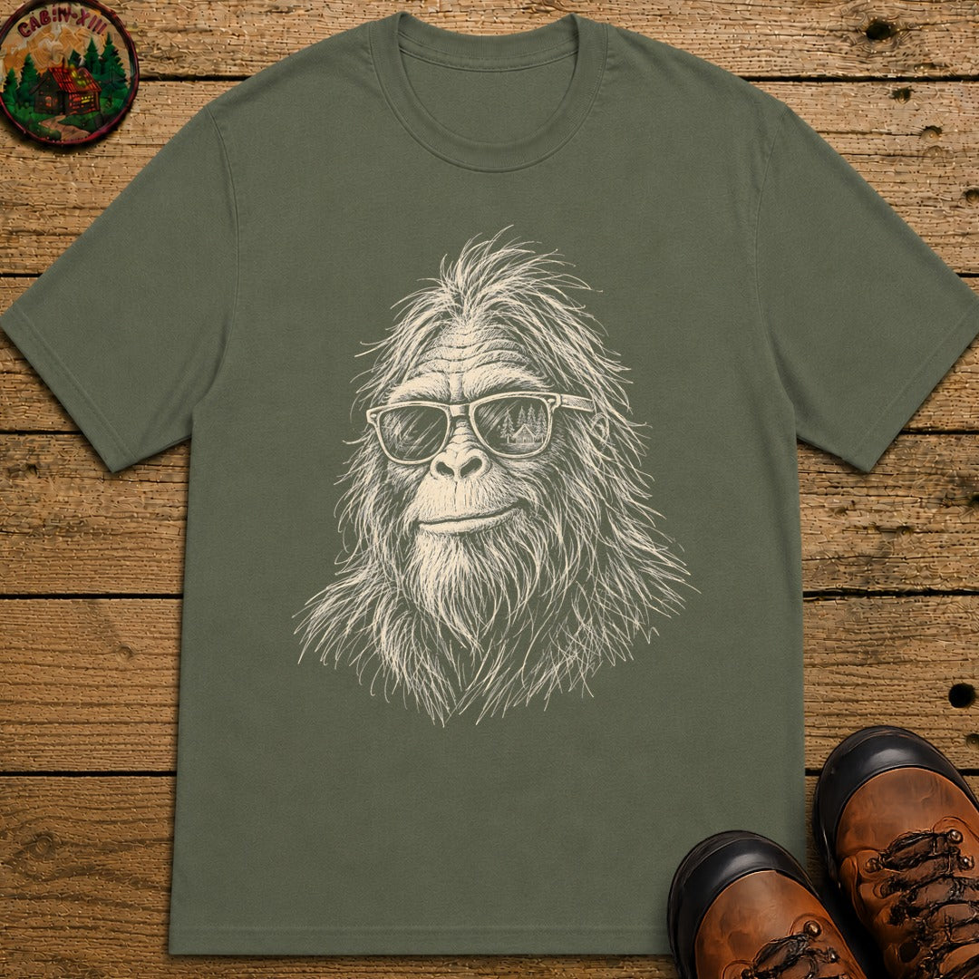 Bigfoot in sunglasses Sketch T-Shirt - Moss