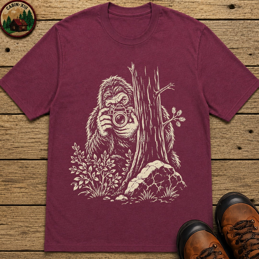 Bigfoot with a Camera T-Shirt - Berry
