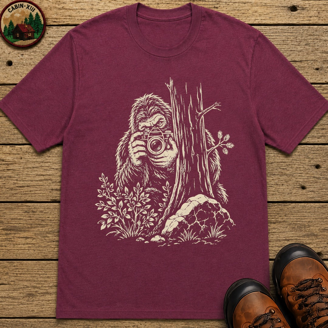 Bigfoot with a Camera T-Shirt - Berry