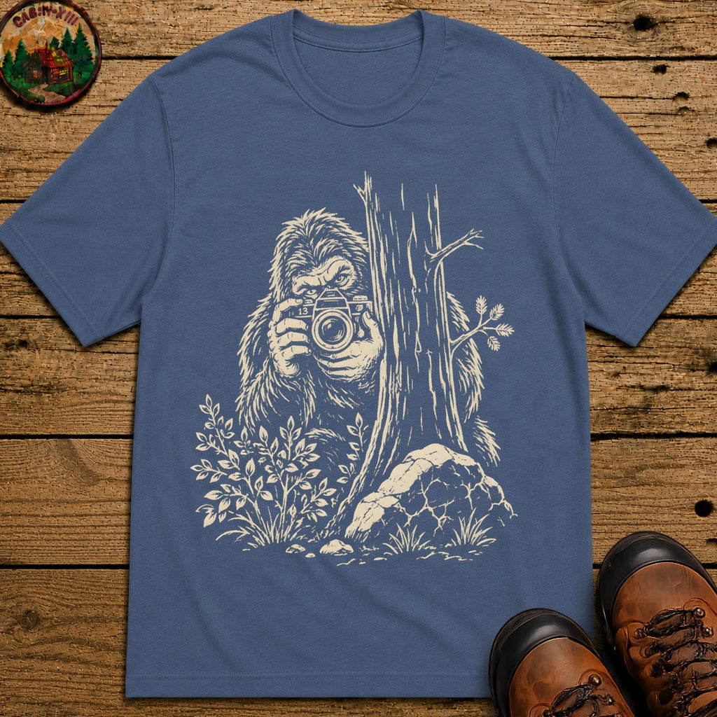 Bigfoot with a Camera T-Shirt - Blue Jean