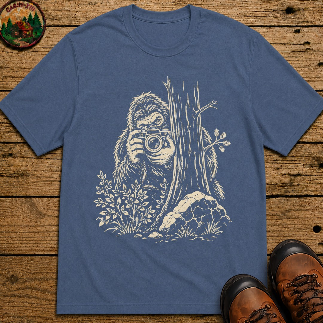Bigfoot with a Camera T-Shirt - Blue Jean