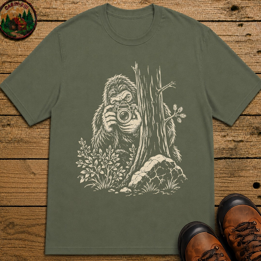 Bigfoot with a Camera T-Shirt - Moss
