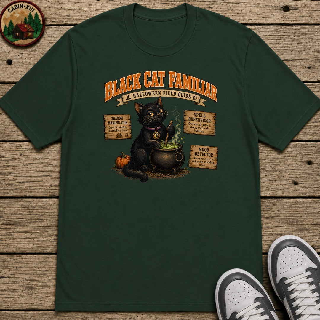 Black Cat Familiar Field Guide Kids T-Shirt - Forest Green