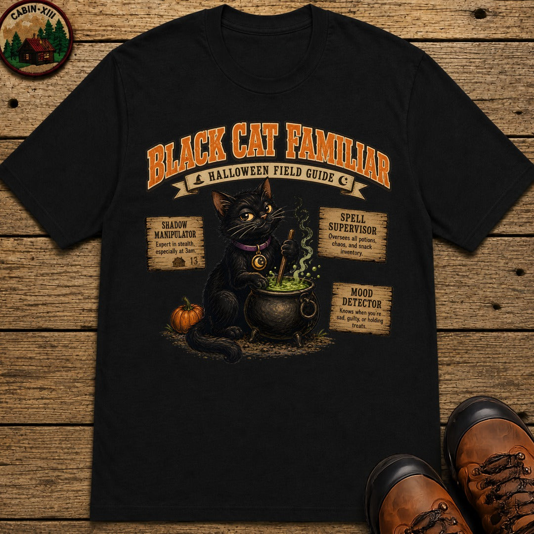 Black Cat Familiar Field Guide T Shirt - Black