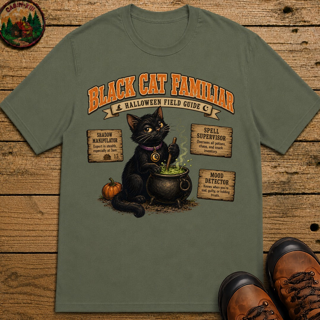Black Cat Familiar Field Guide T Shirt - Moss