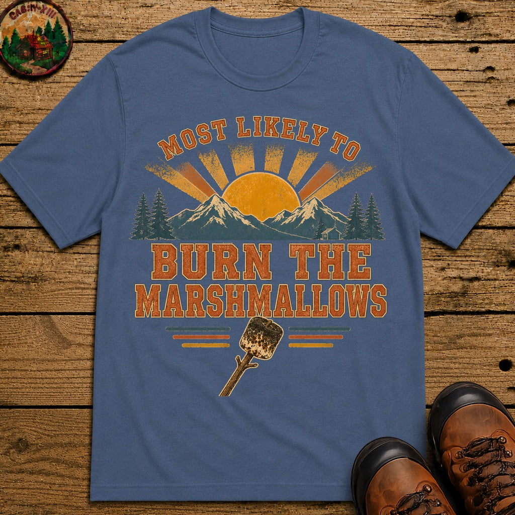 Burn The Marshmallows (Retro) T Shirt - Blue Jean
