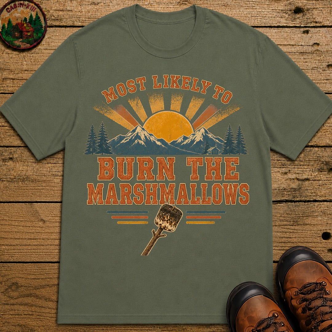 Burn The Marshmallows (Retro) T Shirt - Moss
