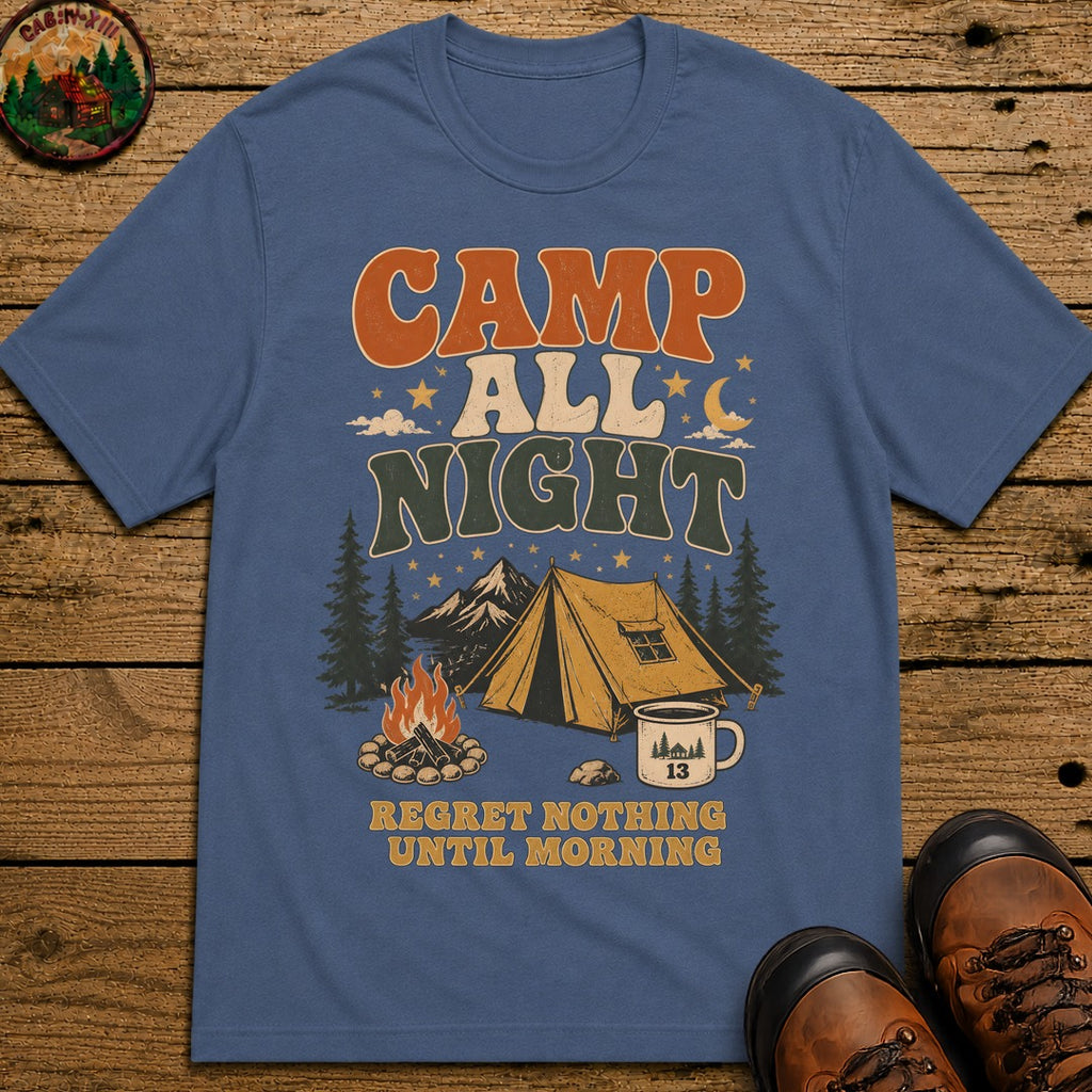 Camp All Night T Shirt - Blue Jean