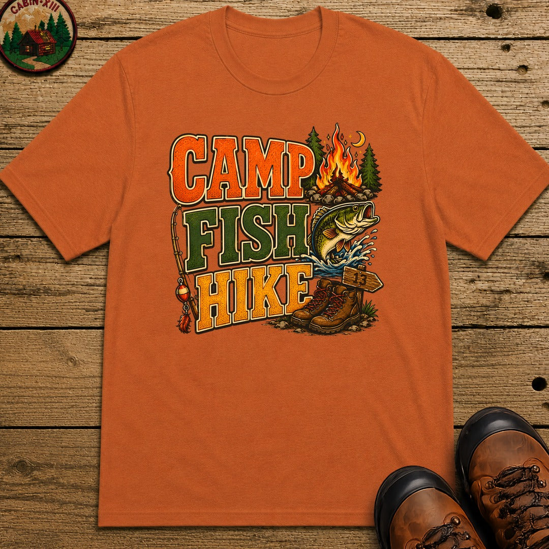 Camp Fish Hike — Vintage Outdoor Camping and Fishing Tee - Yam