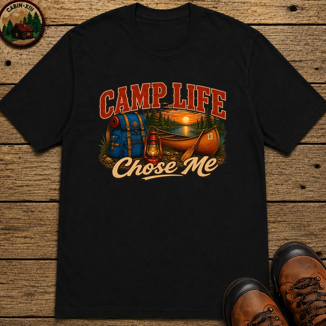 Camp Life Chose Me Vintage Camping Shirt — Outdoor Lake Tee - Black